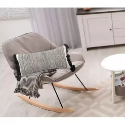 Online Black and White Striped Lumbar Pillow with Tassels Pillows