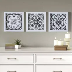 Kirklands Home Framed Art|Black and White Tile Framed Art Prints, Set of 3