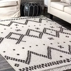 Kirklands Home Area Rugs|Black and White Tracy Fringed Area Rug, 8x10