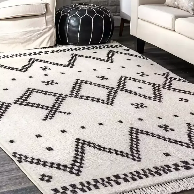 Kirklands Home Area Rugs|Black and White Tracy Fringed Area Rug, 8x10