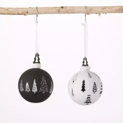 Outlet Black and White Tree Icon Ornaments, Set of 2 Christmas Ornaments