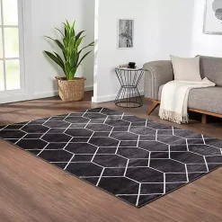 Kirklands Home Area Rugs|Black and White Trellis Woven Area Rug, 6x9