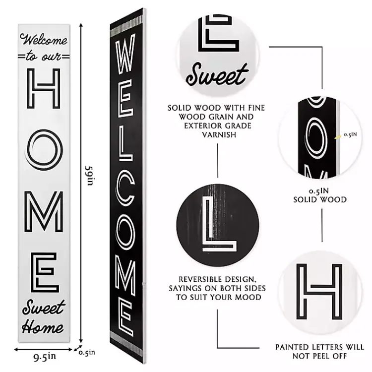 Kirklands Home Garden Decor|Black and White Welcome Home Two-Sided Porch Board