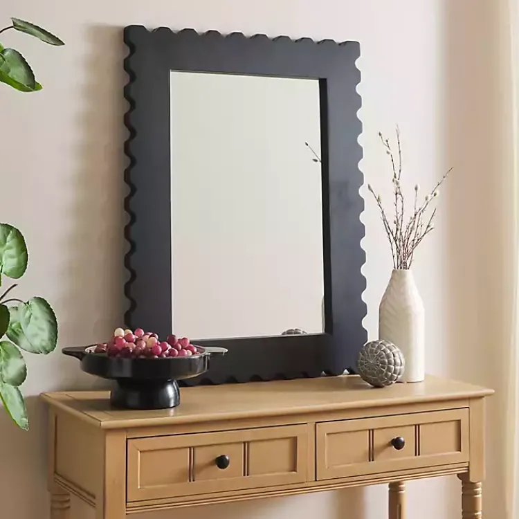 Kirklands Home Decorative Mirrors|Angular Scalloped Nadia Wall Mirror Black