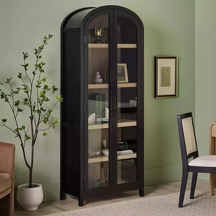 Kirklands Home Bookshelves|Arched Glass Doors Chantelle Bookcase Black