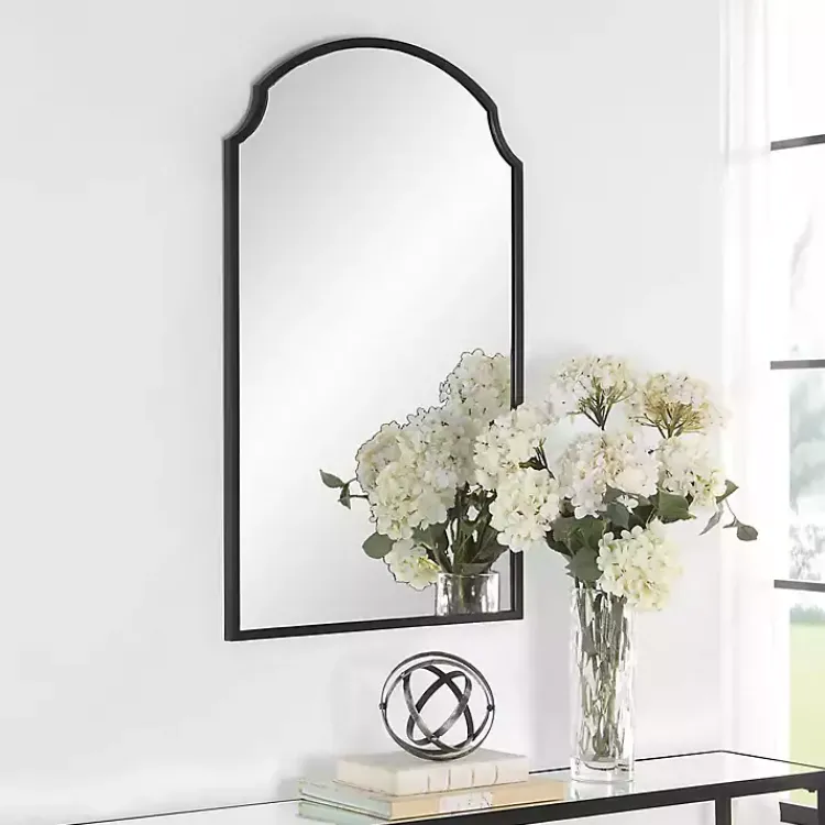 Kirklands Home Decorative Mirrors|Arched Scallop Edge Wall Mirror Black