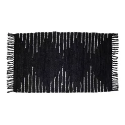 Kirklands Home Accent Rugs|Black Artisanal Leather Diamond Scatter Rug