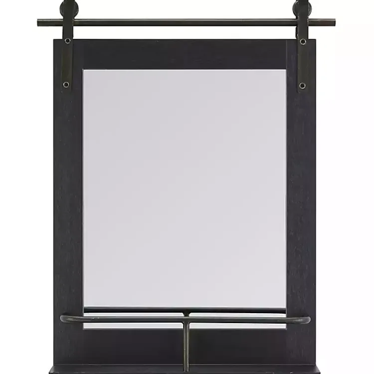 Kirklands Home Decorative Mirrors|Barn Door Wall Mirror with Shelf Black