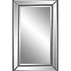 Kirklands Home Decorative Mirrors|Beaded Double Frame Beveled Wall Mirror Black