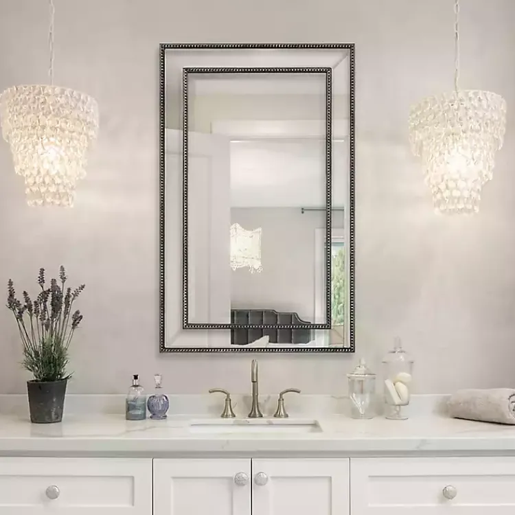 Kirklands Home Decorative Mirrors|Beaded Double Frame Beveled Wall Mirror Black