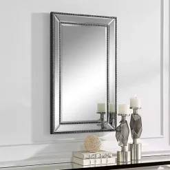 Kirklands Home Decorative Mirrors|Beaded Double Frame Beveled Wall Mirror Black