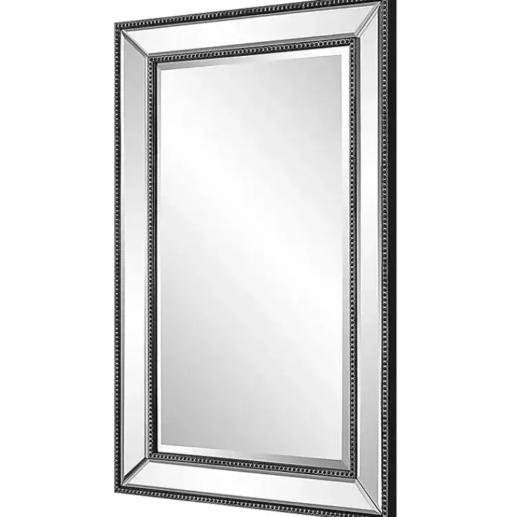 Kirklands Home Decorative Mirrors|Beaded Double Frame Beveled Wall Mirror Black