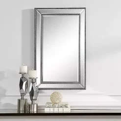 Kirklands Home Decorative Mirrors|Beaded Double Frame Beveled Wall Mirror Black