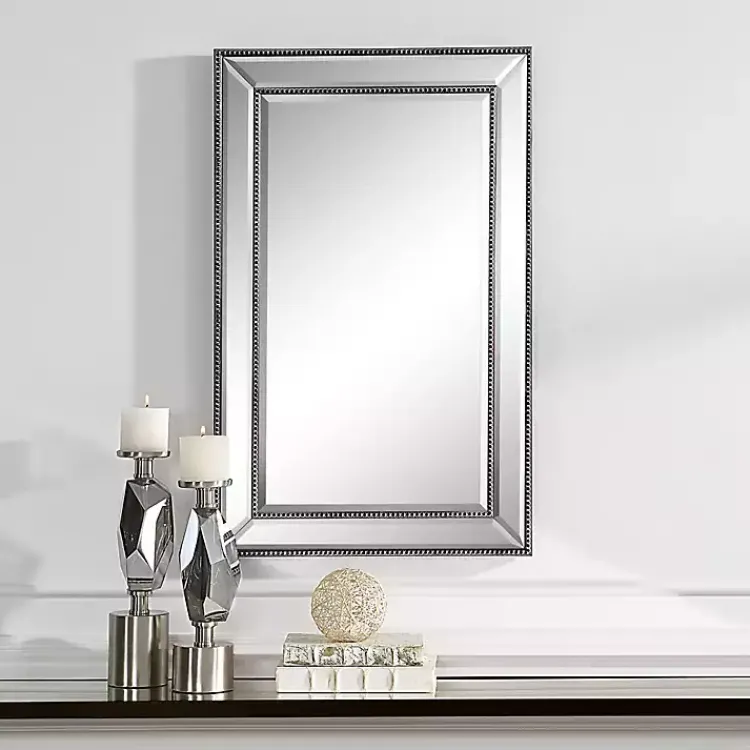 Kirklands Home Decorative Mirrors|Beaded Double Frame Beveled Wall Mirror Black