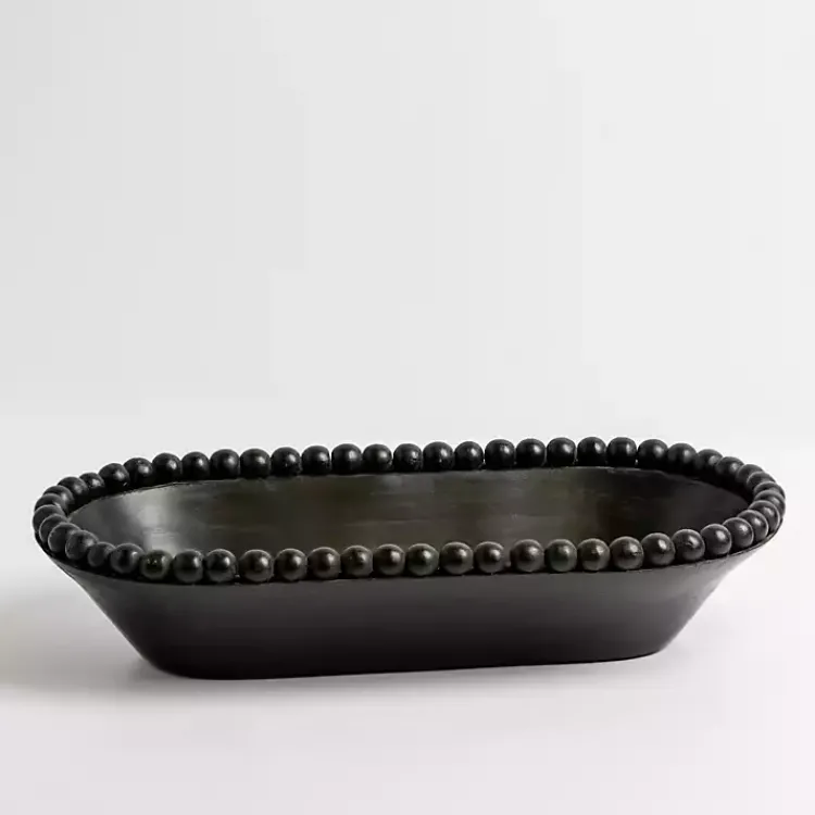 Beaded Wood Dough Bowl Decorative Bowls & Jars