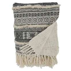 Hot Black Beige Block Print Throw Blanket Blankets & Throws