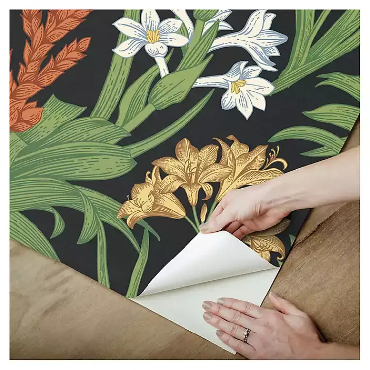 Kirklands Home Wall Murals & Wallpaper|Botanical Villa Peel & Stick Wallpaper Black