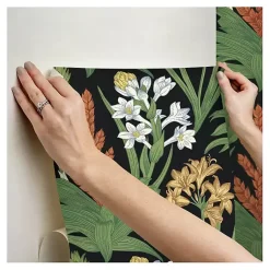 Kirklands Home Wall Murals & Wallpaper|Botanical Villa Peel & Stick Wallpaper Black