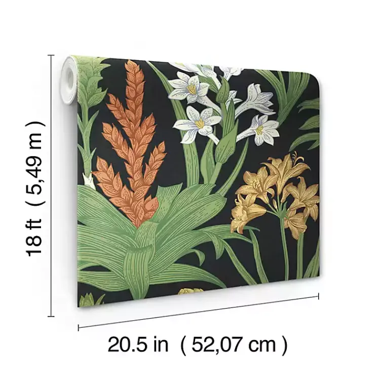 Kirklands Home Wall Murals & Wallpaper|Botanical Villa Peel & Stick Wallpaper Black