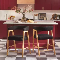 Kirklands Home Bar Stools & Counter Height Stools|Boucle Curved Back Ezra Counter Stool Black