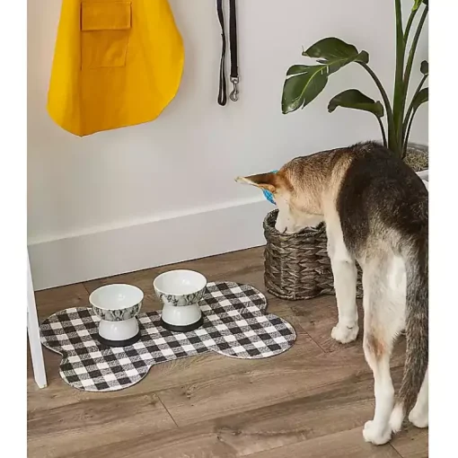 Kirklands Home Kitchen & Floor Mats|Black Buffalo Check Bone Pet Bowl Mat