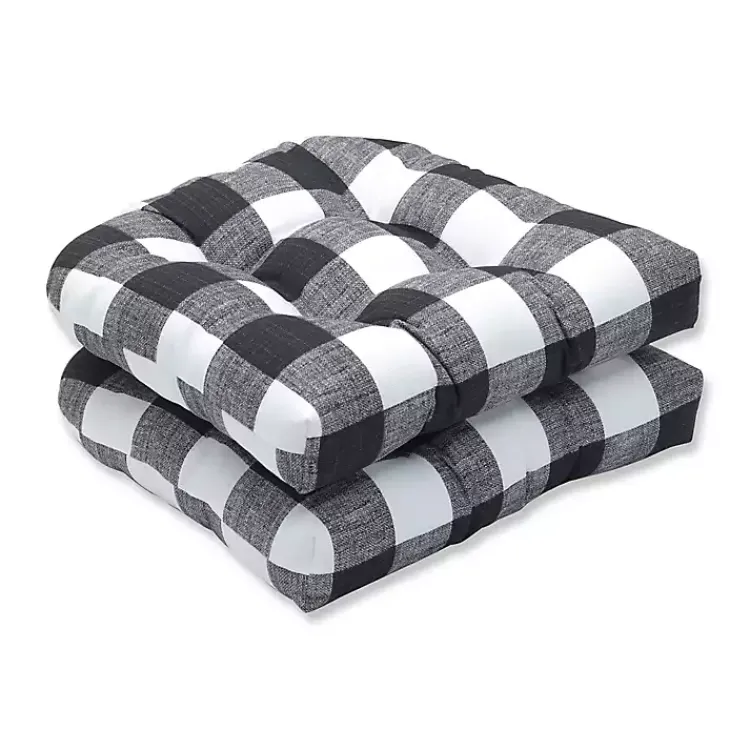Kirklands Home Outdoor Cushions & Pillows|Buffalo Check Wicker Seat Cushions, Set of 2 Black