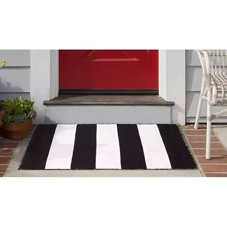 Kirklands Home Outdoor Rugs|Black Cabana Stripe Indoor/Outdoor Scatter Rug