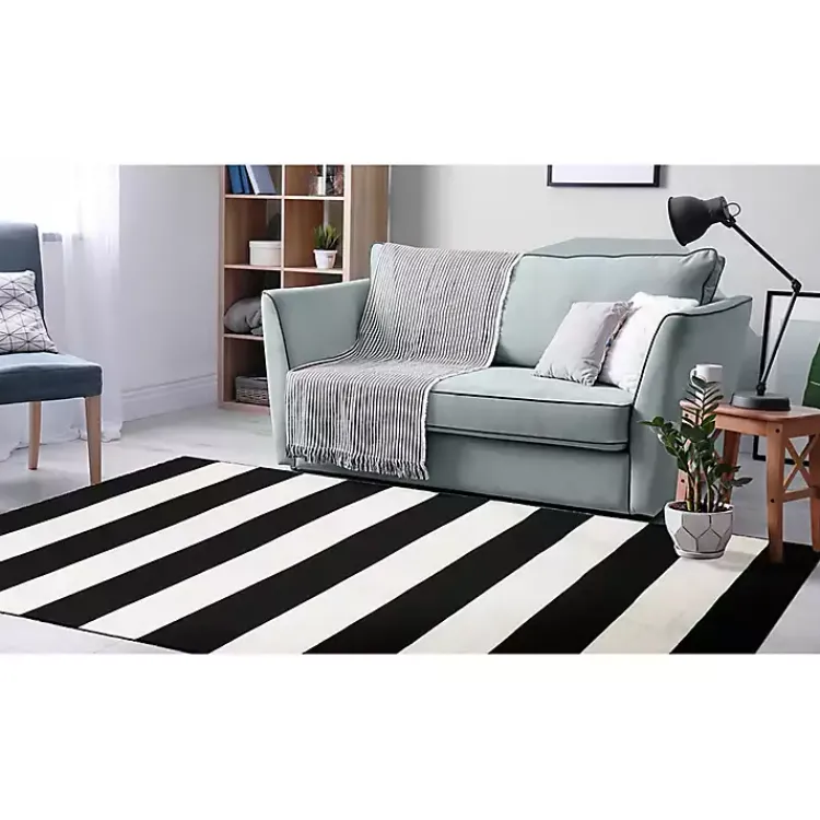 Kirklands Home Outdoor Rugs|Black Cabana Stripe Indoor/Outdoor Area Rug, 5x7