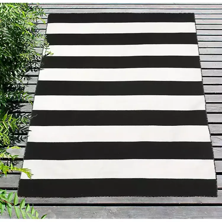 Kirklands Home Outdoor Rugs|Black Cabana Stripe Indoor/Outdoor Area Rug, 5x7