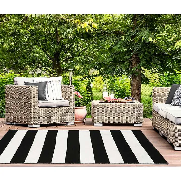 Kirklands Home Outdoor Rugs|Black Cabana Stripe Indoor/Outdoor Area Rug, 7x9