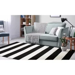 Kirklands Home Outdoor Rugs|Black Cabana Stripe Indoor/Outdoor Area Rug, 8x11