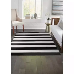 Kirklands Home Outdoor Rugs|Black Cabana Stripe Indoor/Outdoor Area Rug, 8x11