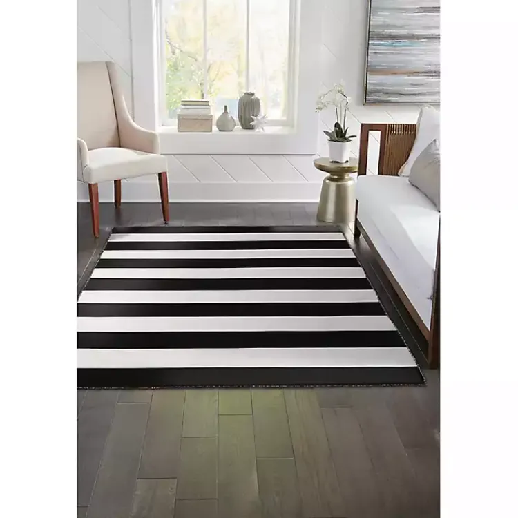Kirklands Home Outdoor Rugs|Black Cabana Stripe Indoor/Outdoor Area Rug, 8x11