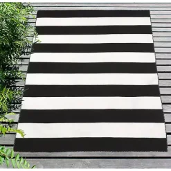 Kirklands Home Outdoor Rugs|Black Cabana Stripe Indoor/Outdoor Area Rug, 8x11