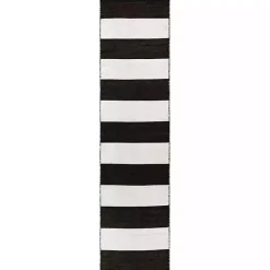 Kirklands Home Outdoor Rugs|Black Cabana Stripe Indoor/Outdoor Runner, 2x8