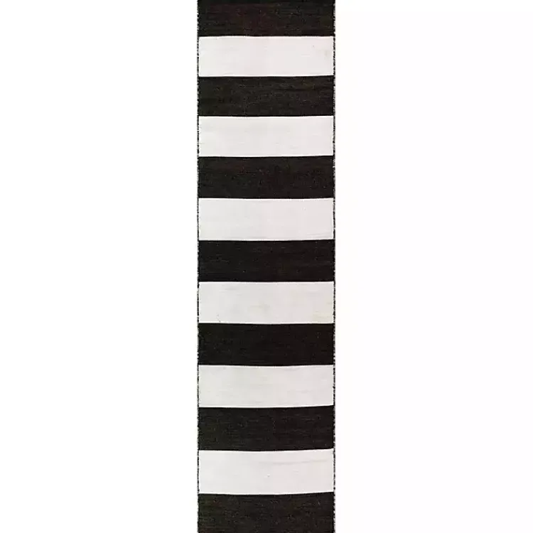 Kirklands Home Outdoor Rugs|Black Cabana Stripe Indoor/Outdoor Runner, 2x8