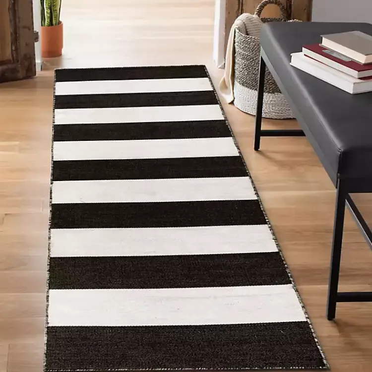 Kirklands Home Outdoor Rugs|Black Cabana Stripe Indoor/Outdoor Runner, 2x8