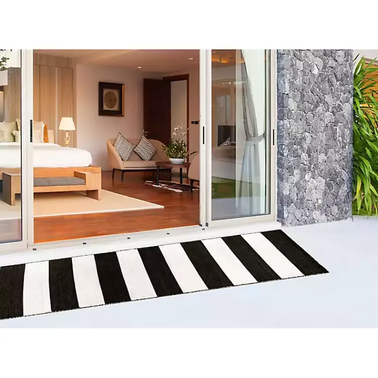Kirklands Home Outdoor Rugs|Black Cabana Stripe Indoor/Outdoor Runner, 2x8