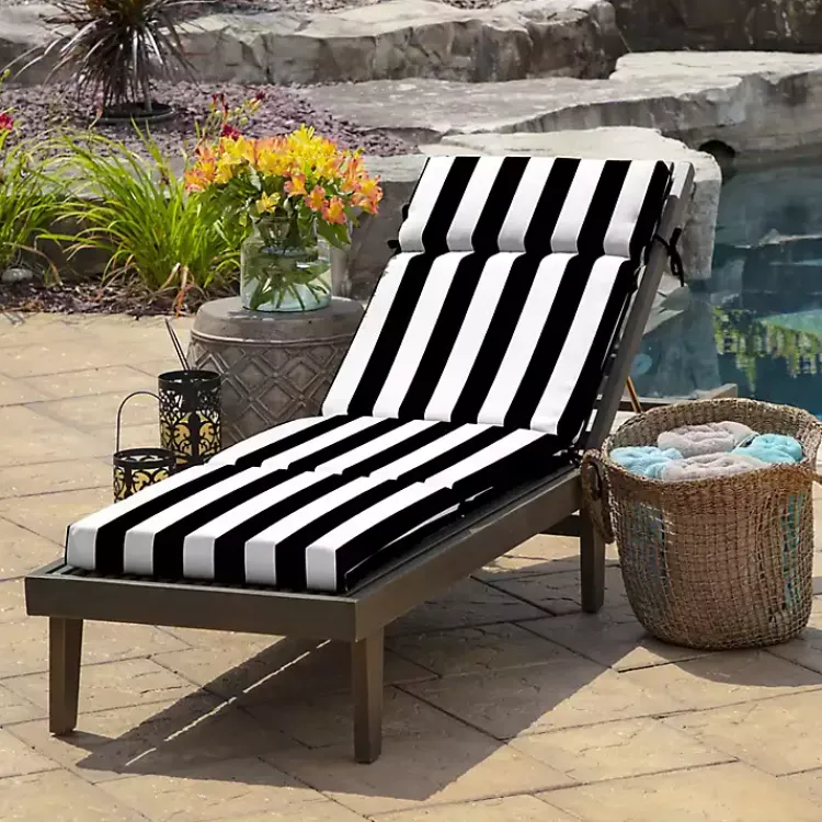 Kirklands Home Outdoor Cushions & Pillows|Cabana Stripe Outdoor Chaise Cushion Black