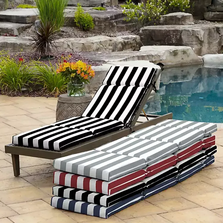 Kirklands Home Outdoor Cushions & Pillows|Cabana Stripe Outdoor Chaise Cushion Black
