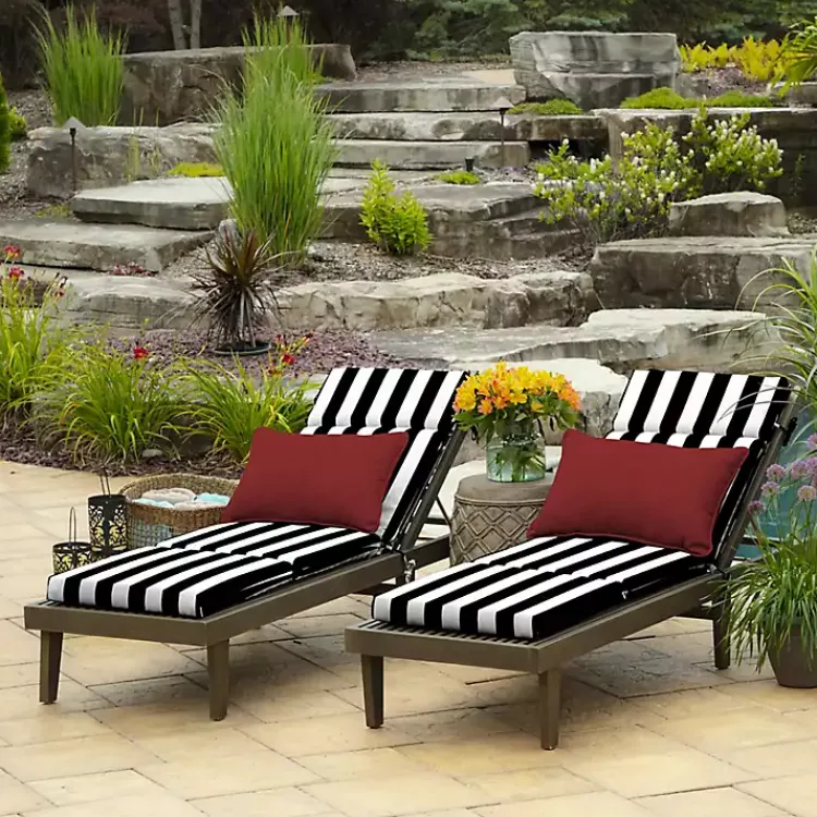 Kirklands Home Outdoor Cushions & Pillows|Cabana Stripe Outdoor Chaise Cushion Black