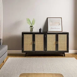 Kirklands Home Cabinets & Sideboards|Cane Wood Storage Media Cabinet Black