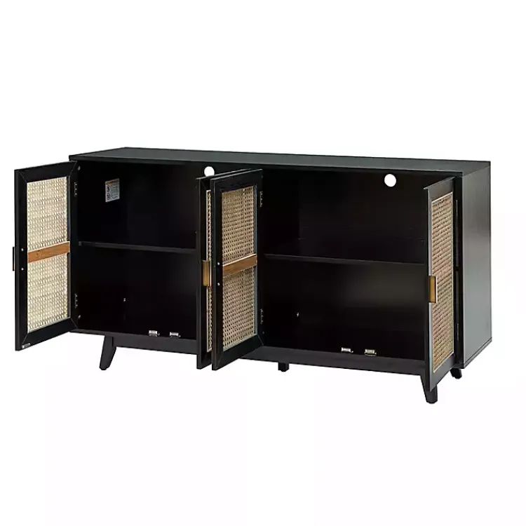 Kirklands Home Cabinets & Sideboards|Cane Wood Storage Media Cabinet Black