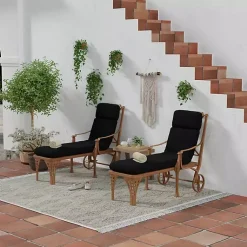 Kirklands Home Outdoor Cushions & Pillows|Canvas French Edge Outdoor Chaise Cushion Black