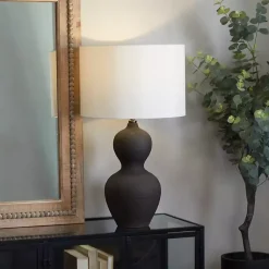 Kirklands Home Table Lamps|Black Ceramic Hourglass Simple Large Table Lamp White