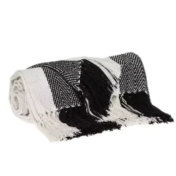 New Black Chalet Striped Fringe Throw Blankets & Throws