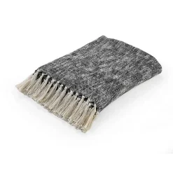Sale Black Chambray Fringe Throw Blankets & Throws