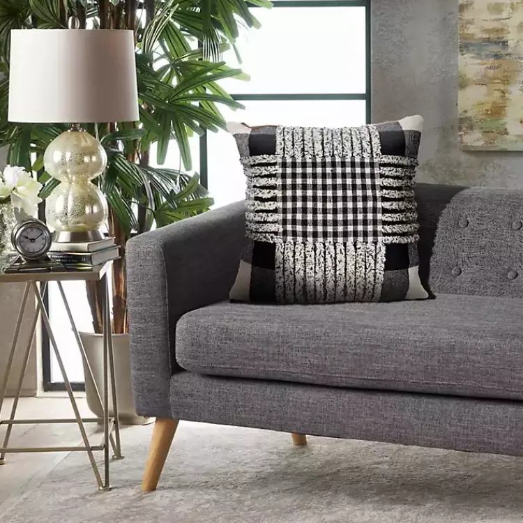 Discount Black Check Textured Pillow Pillows