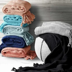 Checkered Weave Fringe Throw Blankets & Throws