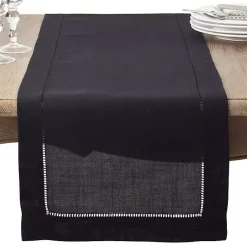 Kirklands Home Table Linens|Classic Hemstitch Border Polyester Runner Black